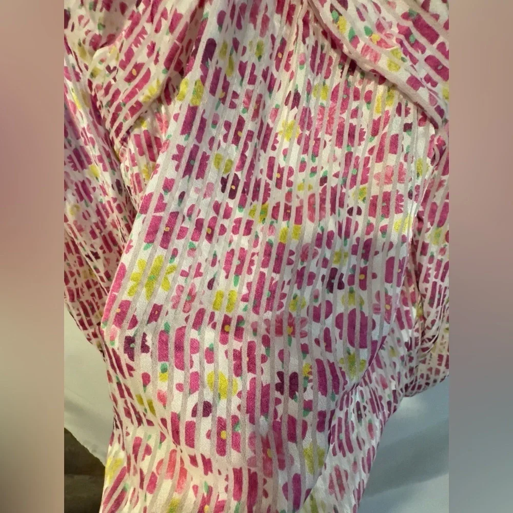 KATE SPADE Marker Floral Devote French Cream Top size XXL Puff Sleeve silky